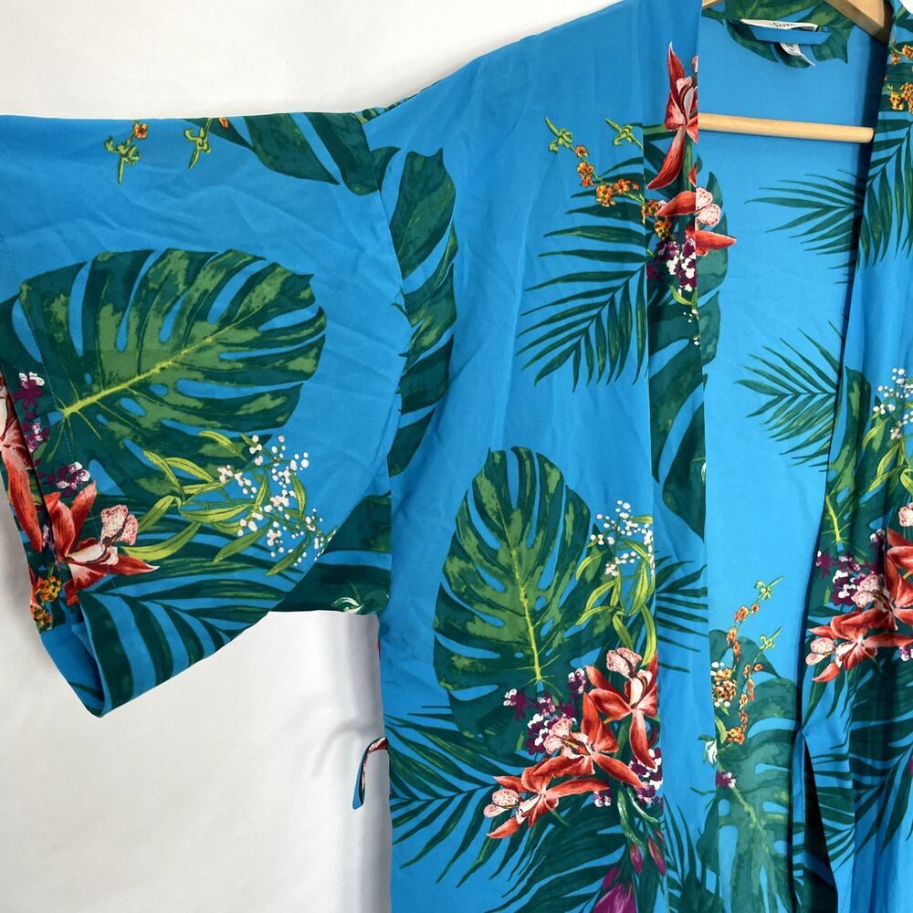 Soma blue tropical leaves flowers robe sleepwear women's small flowy no belt - Picture 2 of 7
